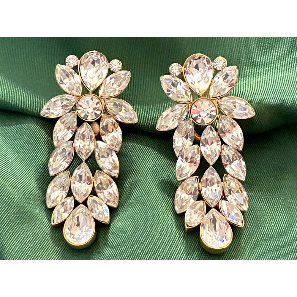 Vtg 90's NAPIER Swarovski CRYSTAL Runway CHANDELIER Post EARRINGS Book Piece